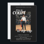 Black Basketball Graduation Court to the Cap Invitation<br><div class="desc">Celebrate the ultimate win — graduation! This bold and stylish Black “From the court to the Cap” invitation is perfect for the basketball student-athlete who gave it all on the court and the classroom. Featuring a personal photo of your graduate in their cap (and maybe even their uniform), this invitation...</div>