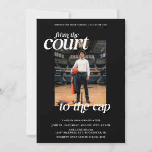 Black Basketball Graduation Court to the Cap Invitation