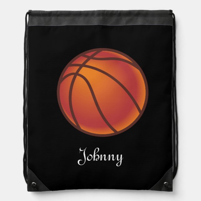 Black Basketball Personalized Drawstring Bag (Front)