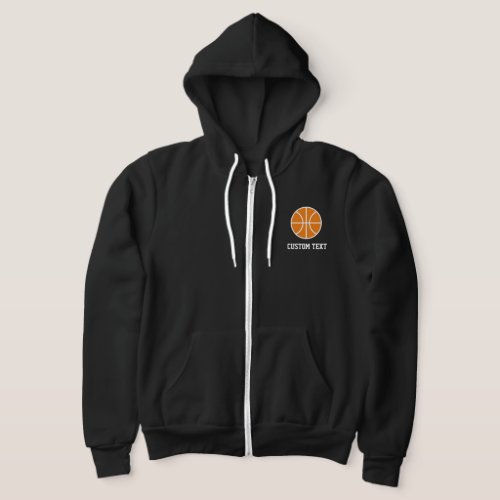 Black basketball sports logo zipper hoodie for men