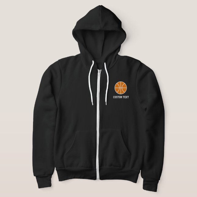Black basketball sports logo zipper hoodie for men (Laydown)