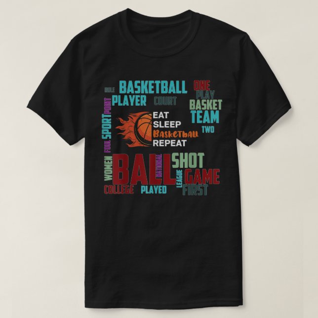 Black Basketball Stuff Coach Player Team Eat Sleep T-Shirt (Design Front)
