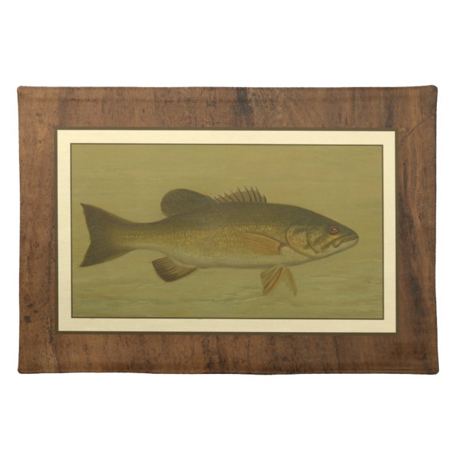 Black Bass on a Green Background Cloth Placemat (Front)