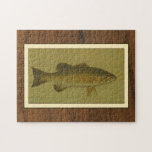 Black Bass on a Green Background Jigsaw Puzzle<br><div class="desc">This piece of arwork will please any fish amateur. The painting represents a black bass swimming into green water. In this image,  the brown borders makes it the perfect decorative art piece.</div>