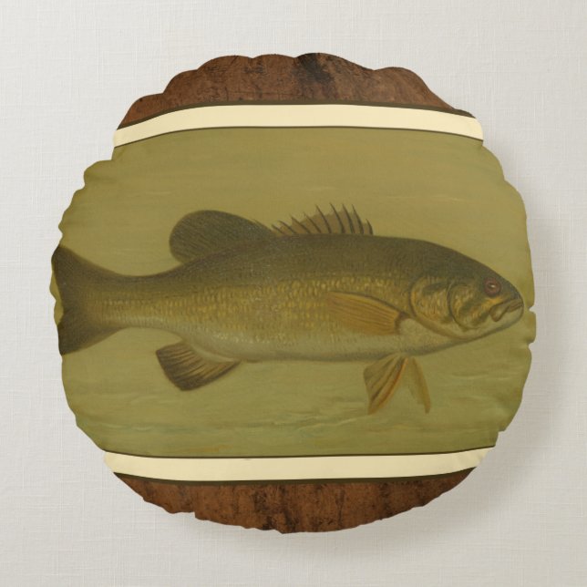 Black Bass on a Green Background Round Pillow (Front)