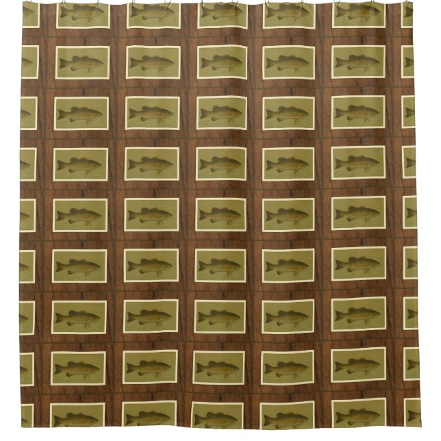 Black Bass on a Green Background Shower Curtain (Front)