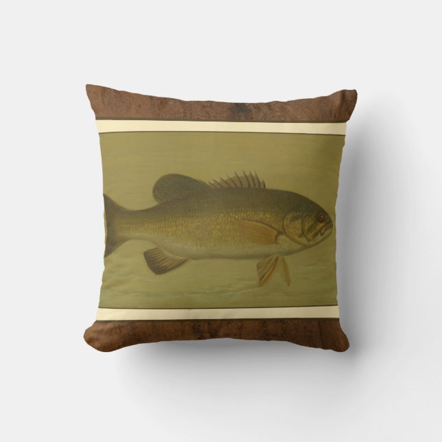 Black Bass on a Green Background Throw Pillow (Front)
