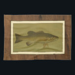 Black Bass on a Green Background Towel<br><div class="desc">This piece of arwork will please any fish amateur. The painting represents a black bass swimming into green water. In this image,  the brown borders makes it the perfect decorative art piece.</div>