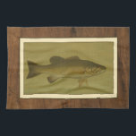 Black Bass on a Green Background Towel<br><div class="desc">This piece of arwork will please any fish amateur. The painting represents a black bass swimming into green water. In this image,  the brown borders makes it the perfect decorative art piece.</div>