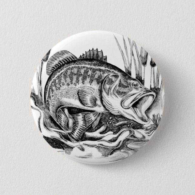 Black bass pinback button (Front)