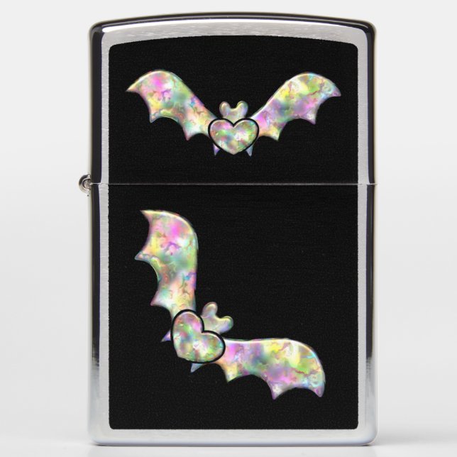 Black Bat and Heart Halloween Bat Zippo Lighter (Front)