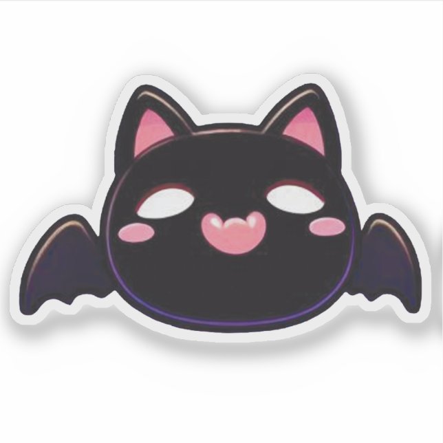 Black Bat Cat - Kawaii Flying Kitten Sticker (Front)