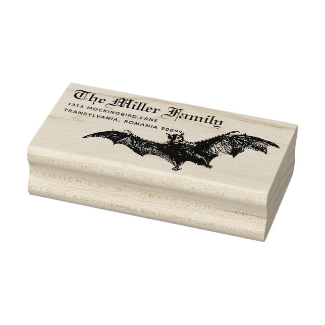 Black Bat Custom Name Halloween Return Address Rubber Stamp (Stamp)