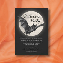 Black bat Full Moon Halloween Party Invitation