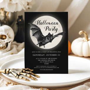 Black Bat Full Moon Halloween Party Invitation