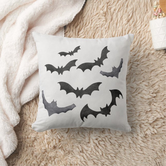 Black Bat Halloween Throw Pillow (Blanket)