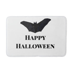 Black bat happy Halloween add name text witches Bath Mat
