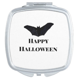 Black bat happy Halloween add name text witches Compact Mirror