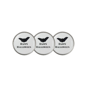 Black bat happy Halloween add name text witches Golf Ball Marker
