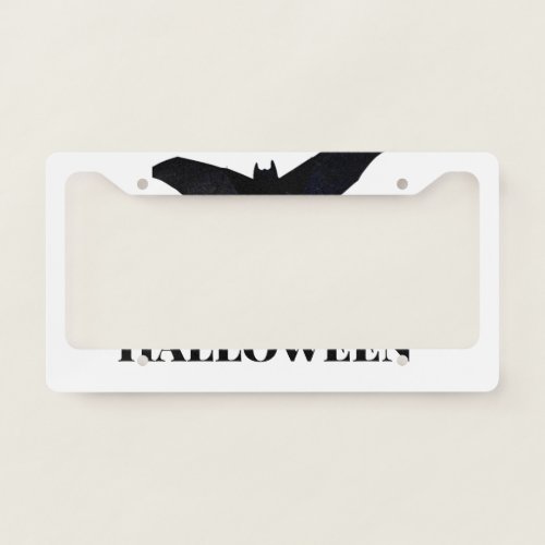 Black bat happy Halloween add name text witches  License Plate Frame