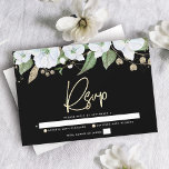 Black Bat Mitzvah Gold Script Floral Watercolor RSVP Card<br><div class="desc">Be proud, rejoice and celebrate this milestone of your favorite Bat Mitzvah with this sophisticated, personalized RSVP insert card for your event! A chic, stunning, white and gold glitter floral watercolor with faux gold foil script typography and white san serif type overlays a dramatic black background. Additional watercolor flowers and...</div>