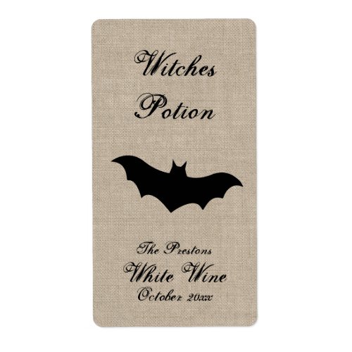 Black Bat on Burlap Witches Potion Wine Label