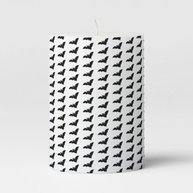 Black Bat Pattern Halloween Pillar Candle (Front)