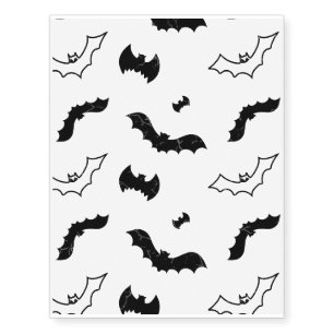 Black Bat Pattern with Distressed Texture Temporary Tattoos