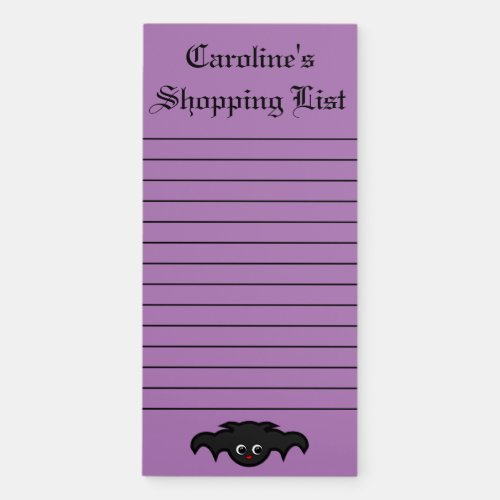 Black Bat Purple Shopping List Magnetic Notepad