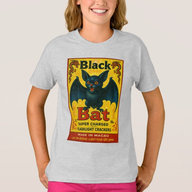Black Bat Retro Firecracker Youth Tee (Front)