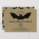 Black Bat Rustic Kraft Halloween Party Invitation<br><div class="desc">Customize for your event.</div>