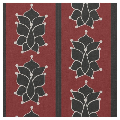 Black Batik Stripes Brick Red Fabric