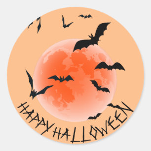 Black Bats And Orange Globe - Happy Halloween Classic Round Sticker