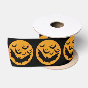 Black Bats and Orange Moon Halloween Satin Ribbon