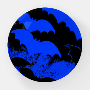 Black Bats In Flight Blue Paperweight