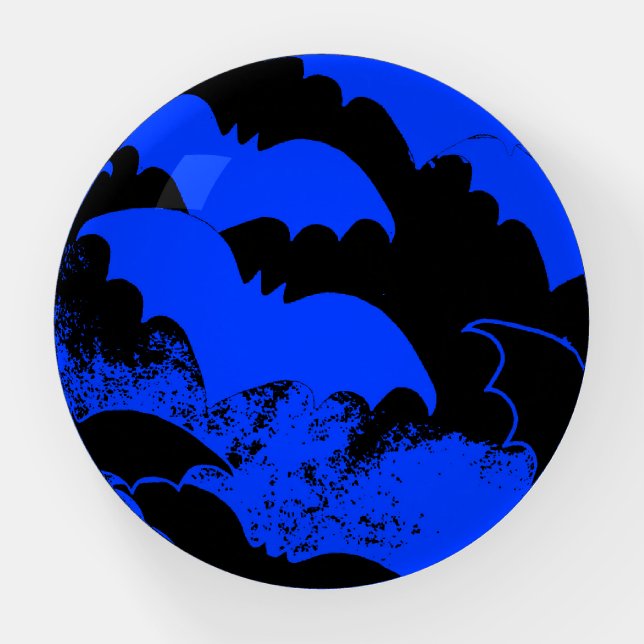 Black Bats In Flight Blue Paperweight (Front)