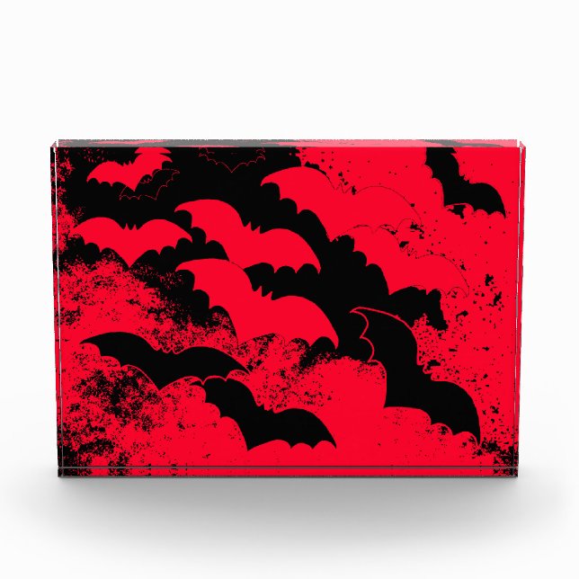 Black Bats In Flight Red Acrylic Award (Front)