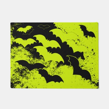 Black Bats In Flight Yellow Doormat by BlakCircleGirl at Zazzle