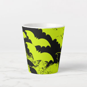Black Bats In Flight Yellow Latte Mug