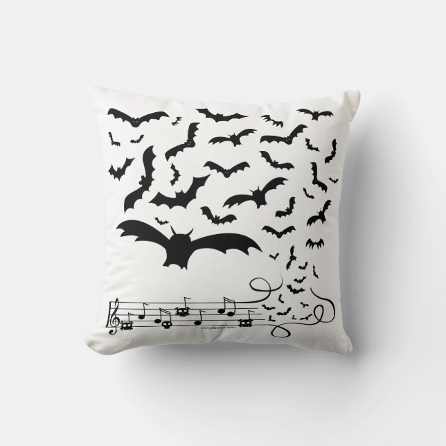 Black Bats Music Design Throw Pillow (Front)