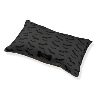 Black Bats Pattern On Dark Grey With Pet's Name Pet Bed