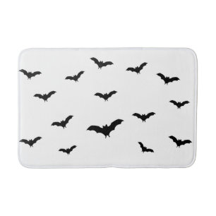 Black Bats & White Cute Halloween Chic Bath Mat