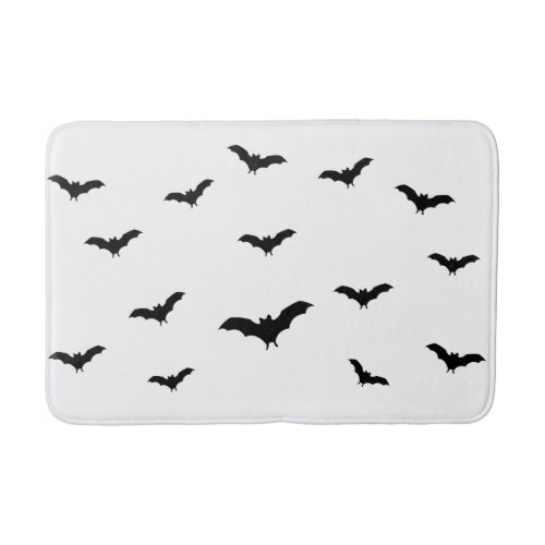 Black Bats  White Cute Halloween Chic Bath Mat