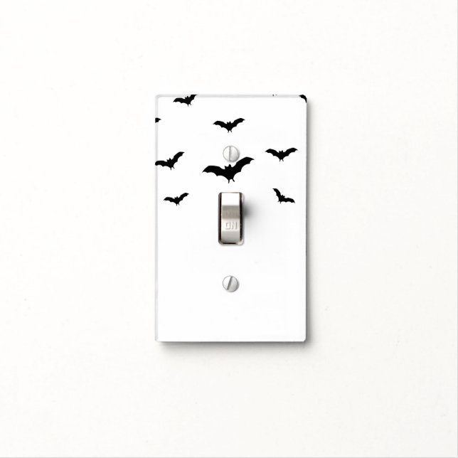 Black Bats & White Cute Halloween Chic Light Switch Cover (In Situ)