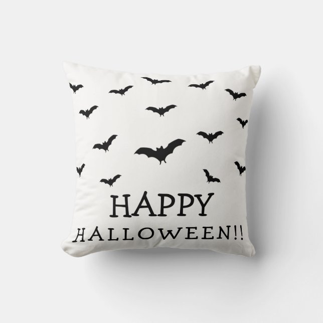 Black Bats & White Cute Halloween Chic Throw Pillow (Front)