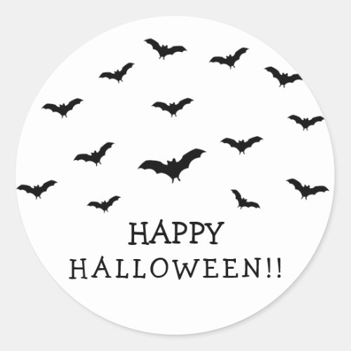 Black Bats  White Cute Halloween Party Chic Classic Round Sticker