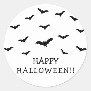 Black Bats & White Cute Halloween Party Chic Classic Round Sticker