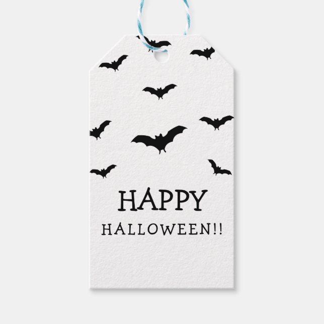 Black Bats & White Cute Halloween Party Chic Gift Tags (Front)