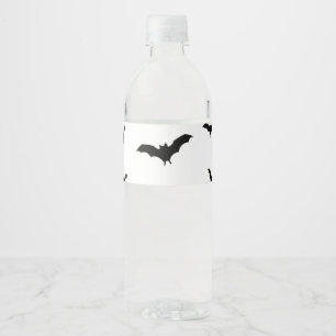 Black Bats & White Cute Halloween Party Chic Water Bottle Label