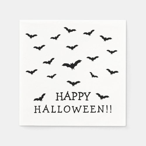 Black Bats  White Cute Halloween Party Napkins